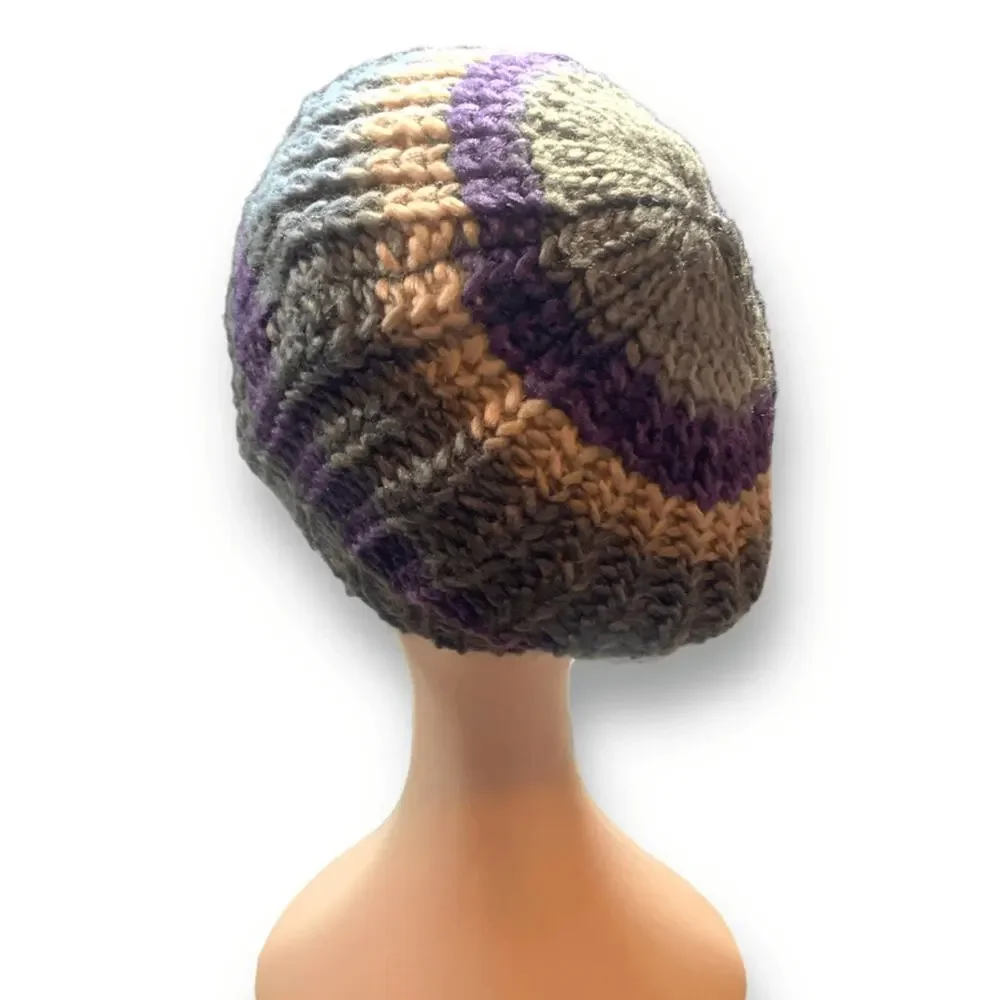 Women’s Beret Hat Green‎ Purple Cream Knit Warm Winter Essential